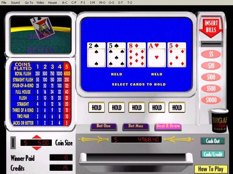 Vegas Jackpot Gold (Windows) screenshot: Jacks or Better is one of the many video poker games