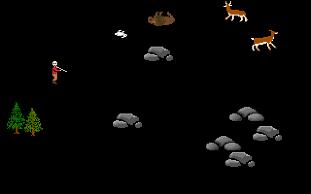 The Oregon Trail (DOS) screenshot: Gonna shoot me some cute woodland critters