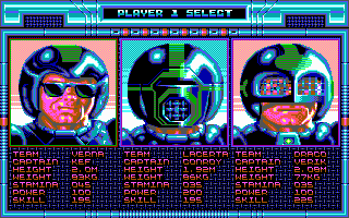 Speedball (DOS) screenshot: Choose you character