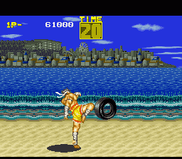 Fatal Fury (SNES) screenshot: Bonus game after your second fight. Hit the tires