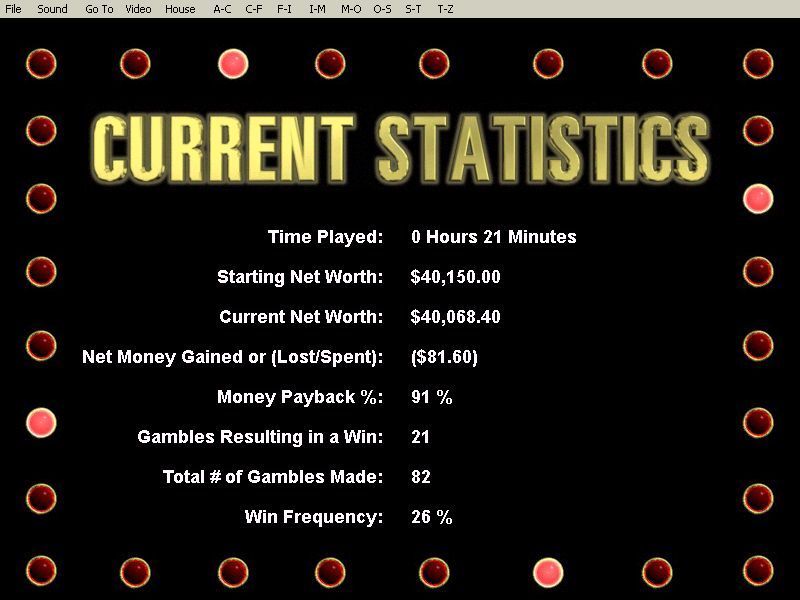 Vegas Jackpot Gold (Windows) screenshot: The game keeps statistics and these are they, they are accessed via the menu bar