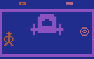 Outlaw (Atari 2600) screenshot: The target test with a moving stagecoach