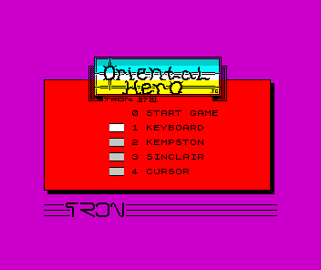 Oriental Hero (ZX Spectrum) screenshot: Options screen