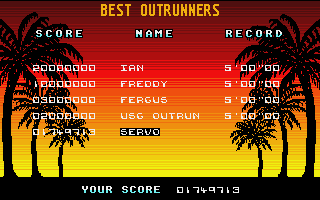 OutRun (Atari ST) screenshot: The high score table