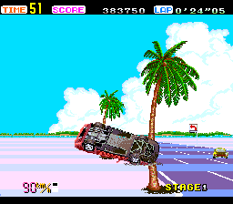 OutRun (TurboGrafx-16) screenshot: Crashed into a tree