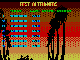 OutRun (SEGA Master System) screenshot: High Score