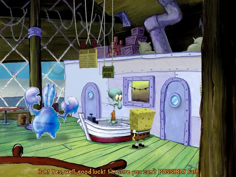 The SpongeBob SquarePants Movie (Windows) screenshot: What now? Mr.Crabs is frozen, don't expect any help from Squidward