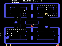 Pac-Man (TI-99/4A) screenshot: You can eat the ghosts when they are blue