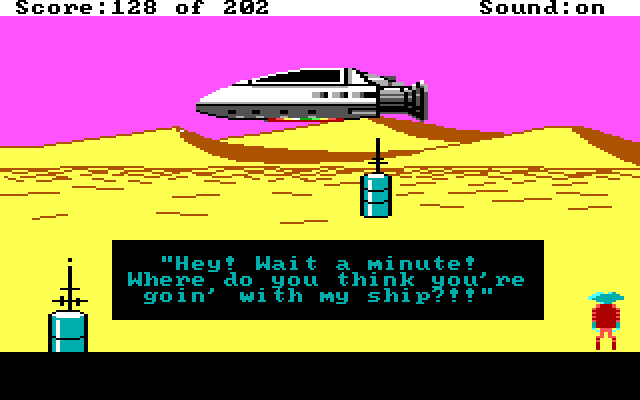 Space Quest: Chapter I - The Sarien Encounter (DOS) screenshot: Making your escape from Ulence Flats