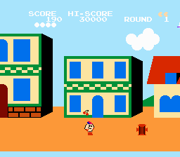 Pac-Land (NES) screenshot: Get fruit for points