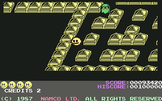 Pac-Mania (Commodore 64) screenshot: Sandbox Land at Night