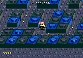 Pac-Mania (Genesis) screenshot: Pac receives 200 points for eating a ghost