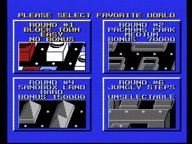 Pac-Mania (NES) screenshot: Choose a starting level