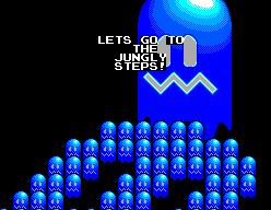Pac-Mania (SEGA Master System) screenshot: "Good God!", gasped Gerald, "Look at the size of that blue ghost"