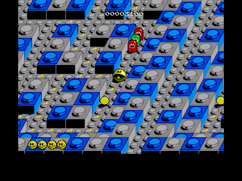 Pac-Mania (Amiga) screenshot: A couple of ghosts chasing Pac