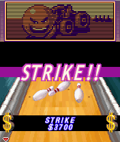 Midnight Bowling (J2ME) screenshot: Strike and lots of cash