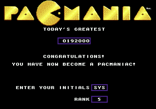 Pac-Mania (Genesis) screenshot: Name Entry