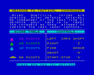Cosmic Guerilla (ZX Spectrum) screenshot: Loading Screen.