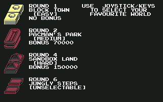 Pac-Mania (Commodore 64) screenshot: Round Select