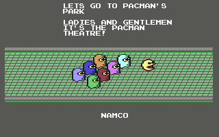 Pac-Mania (Commodore 64) screenshot: Several ghosts chasing Pac