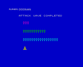 Cosmic Guerilla (ZX Spectrum) screenshot: Attack wave completed.