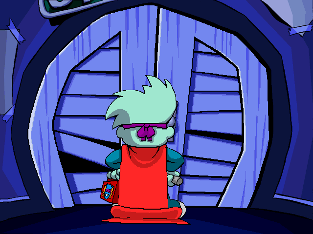 Pajama Sam: No Need to Hide When It's Dark Outside (Windows 3.x) screenshot: Pajama Sam approaches his closet in search of Darkness