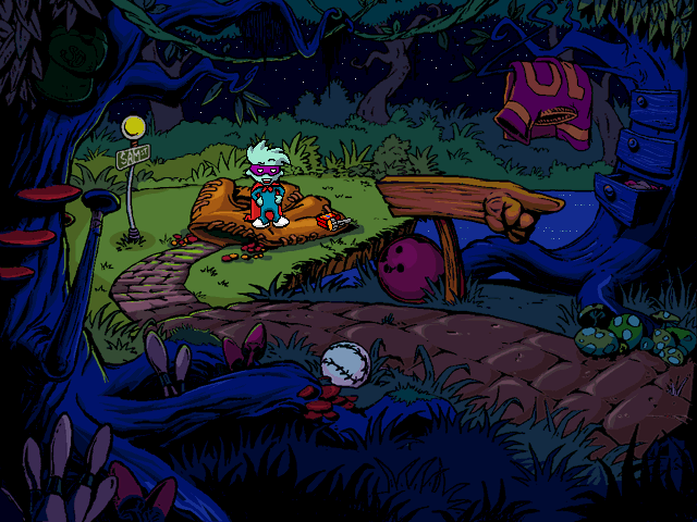 Pajama Sam: No Need to Hide When It's Dark Outside (Windows 3.x) screenshot: Arrival into the Land of Darkness