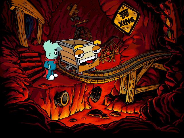 Pajama Sam: No Need to Hide When It's Dark Outside (Windows 3.x) screenshot: Xing's wheels are all rusted