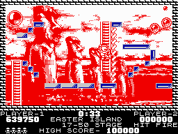 Buster Bros. (ZX Spectrum) screenshot: Easter Island - this ladder is pretty sneaky