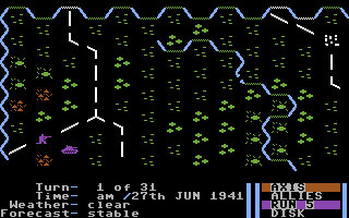 Panzer Battles (Commodore 64) screenshot: The main gameplay screen