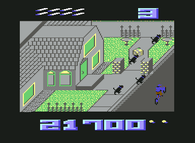 Paperboy (Commodore 64) screenshot: What cute little dogs. Who owns them?
