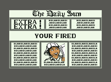 Paperboy (Commodore 64) screenshot: Paperboy gets fired from his job