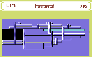 Paradroid (Commodore 64) screenshot: Use transporters to visit different decks of the ship