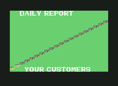 Paperboy (Commodore 64) screenshot: Daily report on how many customers Paperboy served