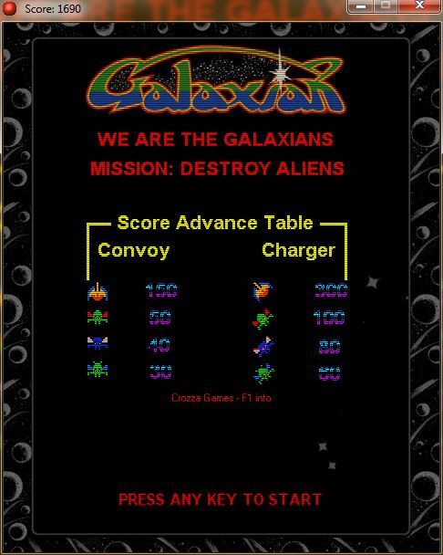 Galaxian (Windows) screenshot: The title screen