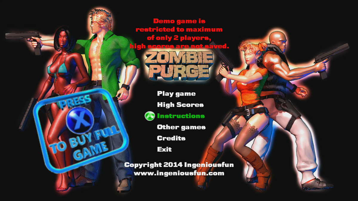 Zombie Purge (Xbox 360) screenshot: Main menu (Trial version)