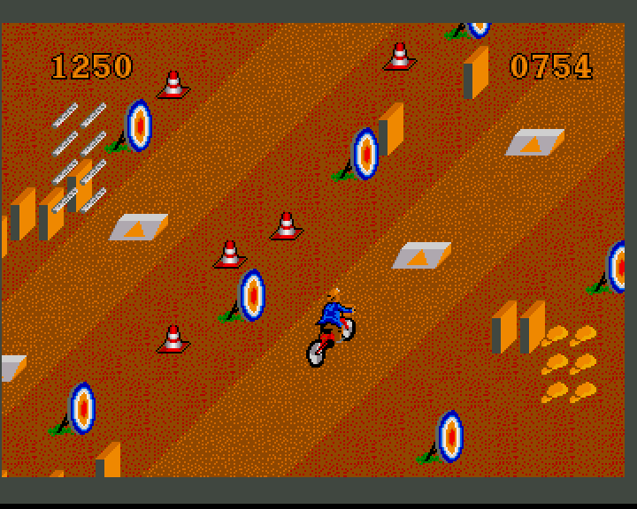 Paperboy (Amiga) screenshot: Paperboy takes on the obstacle course