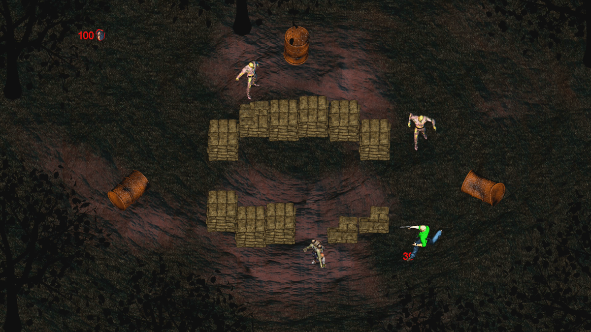 Zombie Purge (Xbox 360) screenshot: That barricade sure looks like it is worth saving (Trial version)