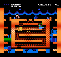 Parasol Stars: The Story of Bubble Bobble III (NES) screenshot: ...which you can flood through the entire level