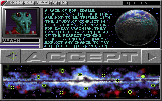 Command Adventures: Starship (DOS) screenshot: Race Selection from aliens and humans