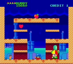 Parasol Stars: The Story of Bubble Bobble III (TurboGrafx-16) screenshot: Holding an enemy with your parasol