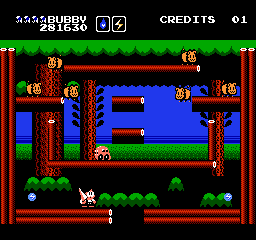 Parasol Stars: The Story of Bubble Bobble III (NES) screenshot: Action in the forest