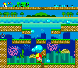 Parasol Stars: The Story of Bubble Bobble III (TurboGrafx-16) screenshot: Managed to get a bubble of water...
