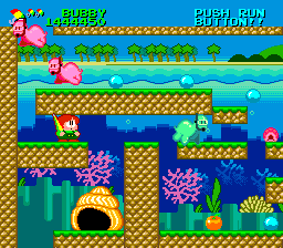 Parasol Stars: The Story of Bubble Bobble III (TurboGrafx-16) screenshot: When enemies turn red, look out