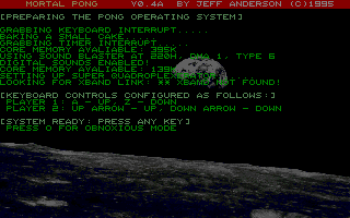 Mortal Pong (DOS) screenshot: The game information screen