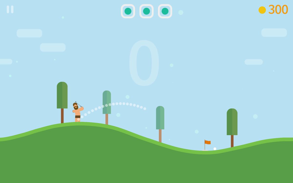 Lonely One: Hole-in-one (Android) screenshot: The first hole with three lives left (near the top of the screen)