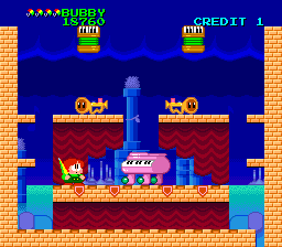 Parasol Stars: The Story of Bubble Bobble III (TurboGrafx-16) screenshot: Here come the killer musical instruments