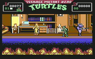 Teenage Mutant Ninja Turtles (Commodore 64) screenshot: Boss battle (European version)
