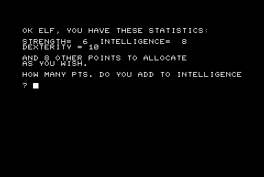 The Wizard's Castle (Commodore PET/CBM) screenshot: Allocate some additional points as you wish.