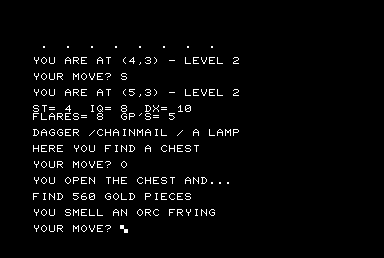 The Wizard's Castle (Commodore PET/CBM) screenshot: I found a chest full of gold.